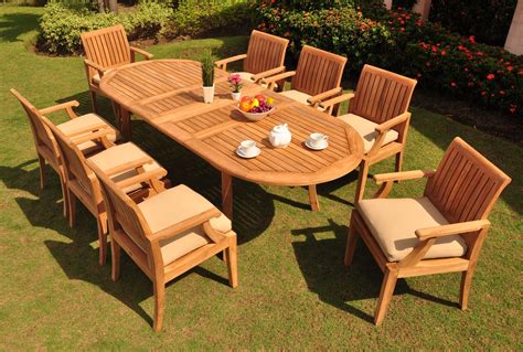 Teak Dining Set:8 Seater 9 Pc - 94" Double Extension Oval Table and 8 ...