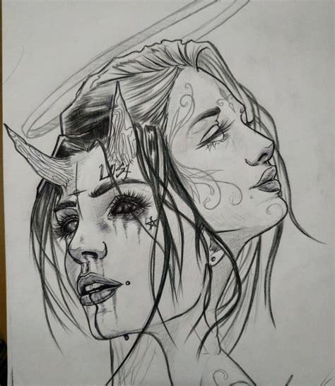 Angel and demon | Face art drawing, Tattoo art drawings, Art drawings sketches creative