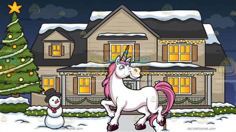 A Beautiful Unicorn With A House Decorated For The Christmas Season ...