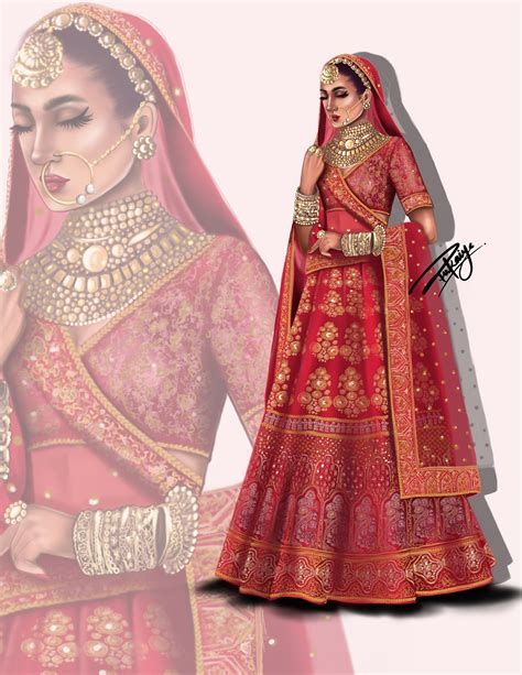 Custom Digital Fashion illustration of Indian Bridal lehenga | Etsy