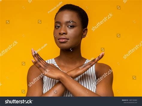 Stop Violence Discrimination Black Woman Holding Stock Photo 1489158383 | Shutterstock