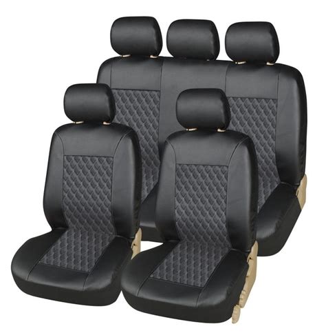 Universal Black Quilted Leather Look 9pc Car Seat Cover Set | Shield Auto Care