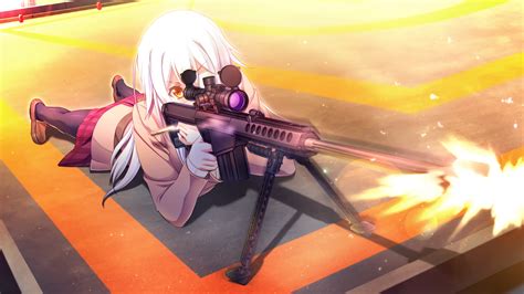 Wallpaper : gun, long hair, white hair, anime girls, weapon, skirt ...