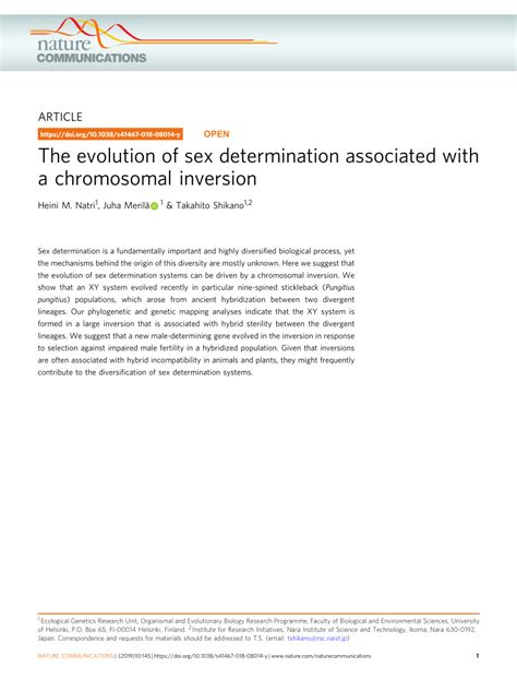 (PDF) The evolution of sex determination associated with a chromosomal inversion