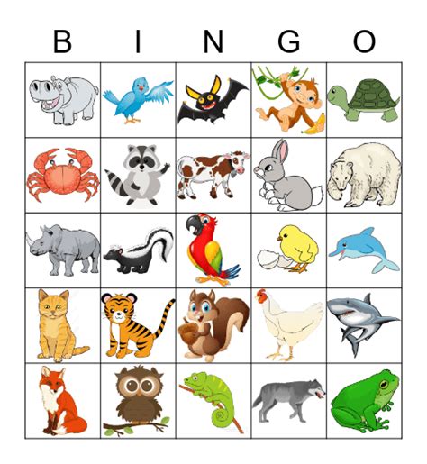 Animal Bingo Card