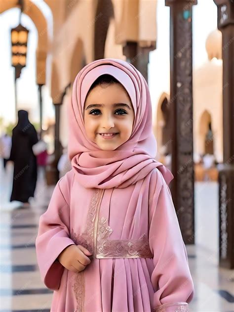 Premium Photo | A cute modern little girl wearing hijab in a beautiful Arabic city illustration ...