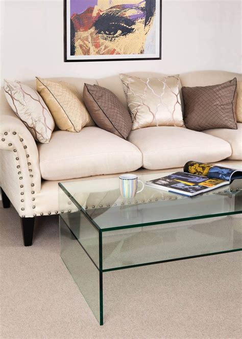 Demure Rectangular Glass Coffee Table & Shelf | Modern Glass | FADS