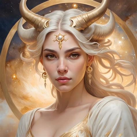 Premium Photo | Beautiful woman with horns Zodiac sign Taurus