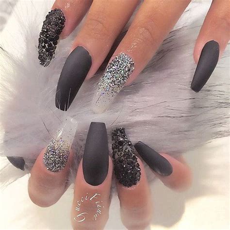 Add black and white glitters and black beads for your coffin nail art. But to subtle it down a ...