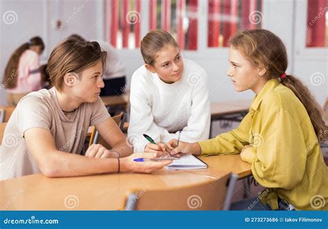 Schoolchilds Working in Groups at Lesson Stock Photo - Image of project ...