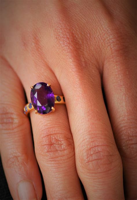 Amethyst and Blue Sapphire Ring 14k Solid Yellow Gold | Etsy