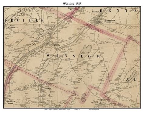 Winslow, Maine 1856 Old Town Map Custom Print - Kennebec Co. | Town map ...