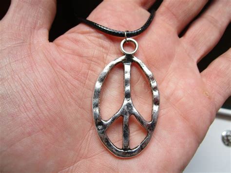 PEACE SIGN Hippie NECKLACE 19lg. W/ Silver Tone | Etsy