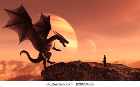 Knight Dragon Magical Landscape3d Art Illustration Stock Illustration ...