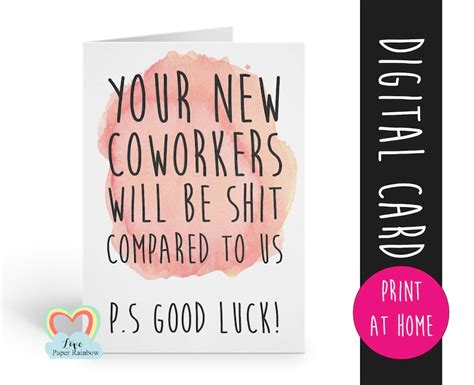 Goodbye coworker printable card funny coworker leaving card | Etsy