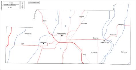 Craighead County free map, free blank map, free outline map, free base map outline, hydrography ...