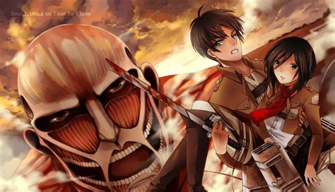 Download Titan Eren Yeager Carrying Mikasa Wallpaper | Wallpapers.com