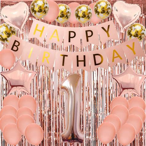 Buy 1st Birthday Girl Decoration, 34PCS Pink and Gold Party Supplies, Baby Girl First Birthday ...