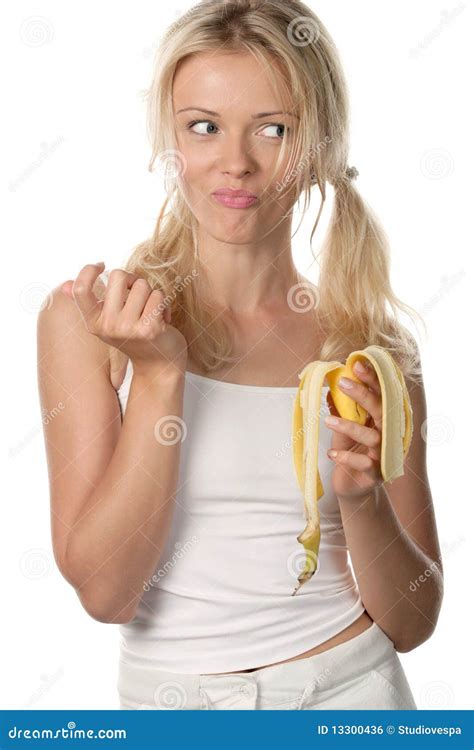 Woman with peel of banana stock photo. Image of fruit - 13300436