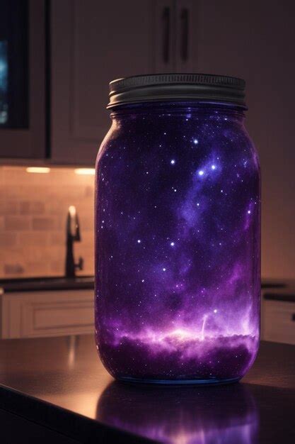 Premium AI Image | Night starry sky in glass jar on kitchen table Space ...