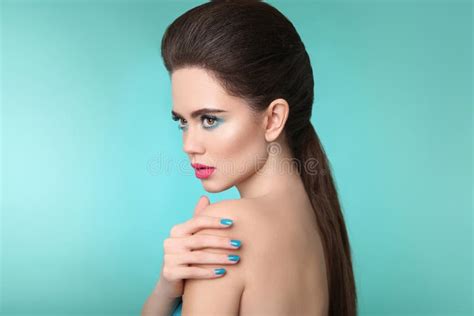 Makeup. Manicured Nails. Beauty Girl Portrait. Red Lips Stock Photo ...