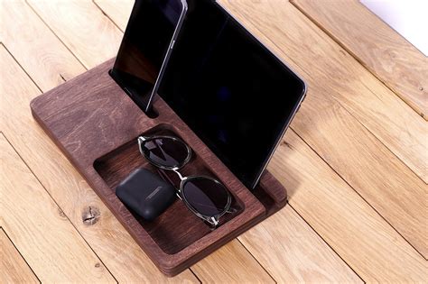 Wood Charging Station Wood Docking Station Charging Station Organizer Wooden iPad Stand Tablet ...