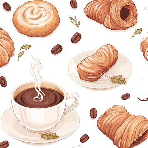 Seamless Pattern Cute Coffee Donut And Croissant, Pattern, Seamless, Retro PNG Transparent Image ...