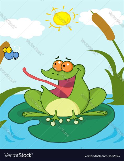 Cartoon frog on lily pad Royalty Free Vector Image