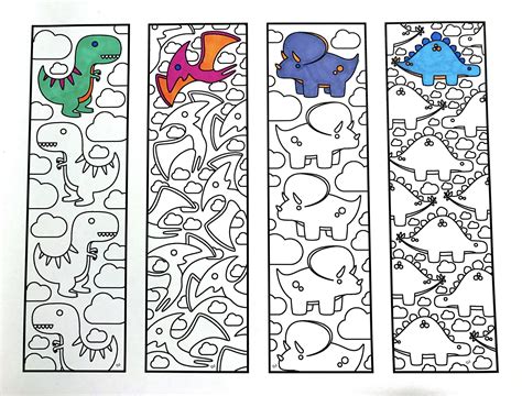 Cute Dinosaur Bookmarks – PDF Zentangle Coloring Page | Coloring bookmarks, Coloring pages ...