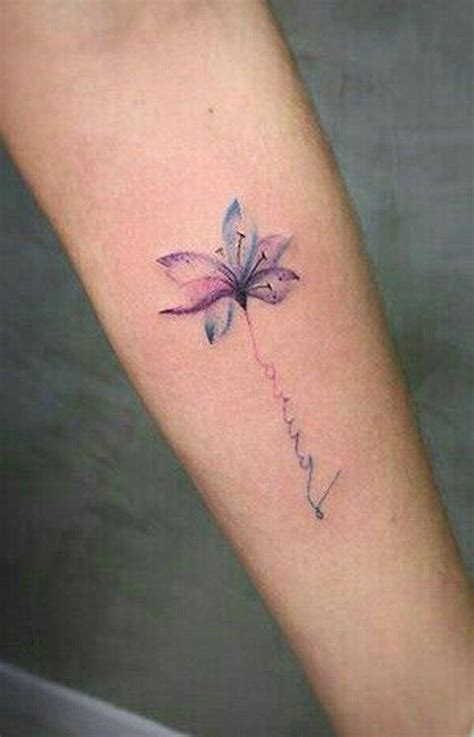 Trending Watercolor Lily Blue Purple Forearm Tattoo Ideas for Women ...