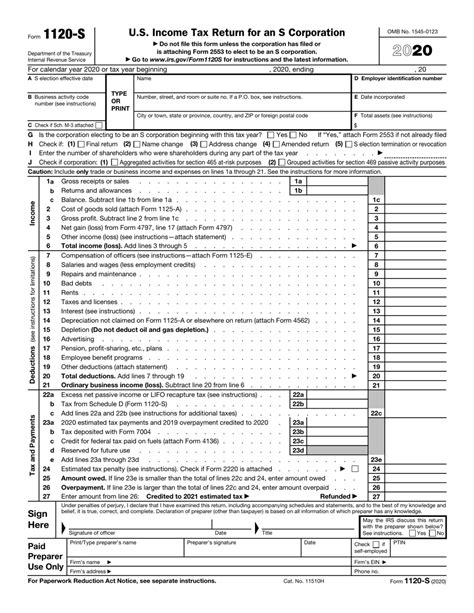 IRS Form 1120-S Download Fillable PDF or Fill Online U.S. Income Tax ...