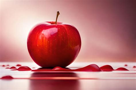 Premium AI Image | A red apple on a table with red liquid on it