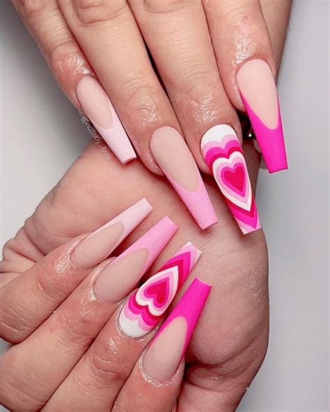 42 Cute Valentine's Day Nails for 2022 : Shades of Pink Acrylic French Nails