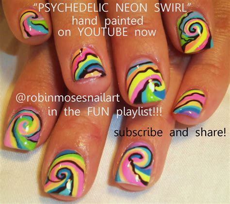 Nail Art by Robin Moses: neon nails, psychedelic nails, rainbow swirl nails, raspberry swirl ...