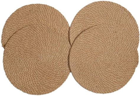 Round Jute Placemats Set of 6 Heat Insulation Jute Braided Table Place Mats Trivet 12 inch Non ...