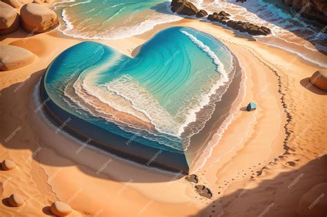 Premium AI Image | A heart shaped beach with a beach in the background