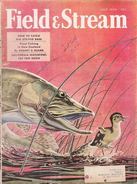 July 1955 cover of Field & Stream magazine. Cover illustration by Tom Rost. #vintage #magazine # ...