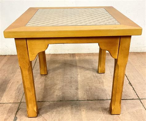 Lot - Drexel Wood Lattice & Glass Top Side Table