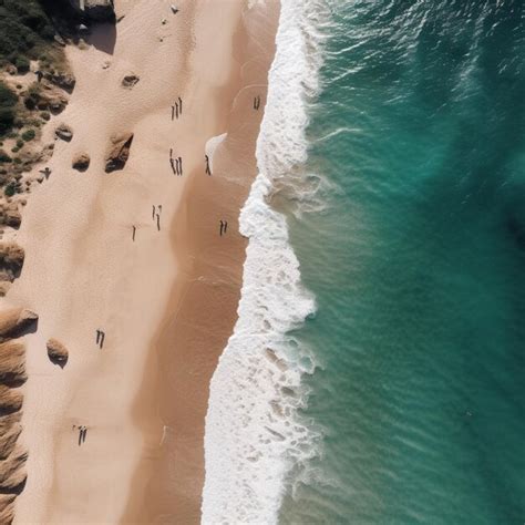 Premium AI Image | Aerial view of a beach with people walking on the sand generative ai