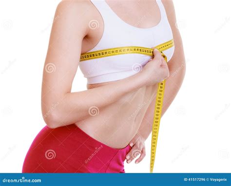 Fitness Girl Sporty Woman Measuring Her Bust Size Isolated Stock Photo ...