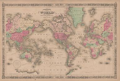 an old world map with the countries in pink, green and yellow on it's border