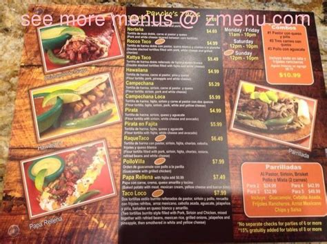 Menu at Taco Villa restaurant, Laredo