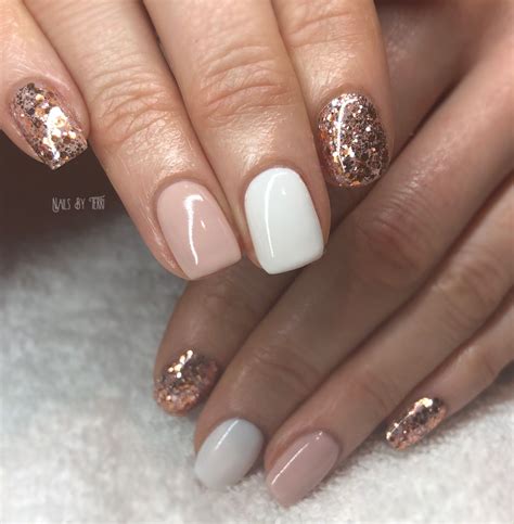 Gelish White, nude & Magpie glitter nails. Rose gold. | Nails, Rose ...