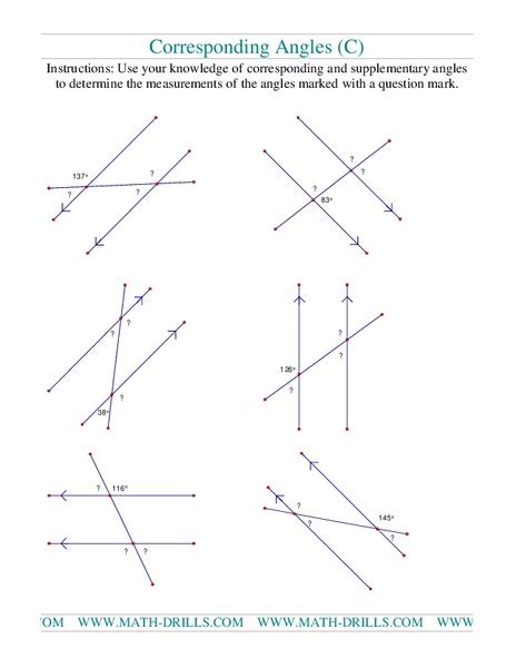 Corresponding Angles Worksheet for 6th - 10th Grade | Lesson Planet