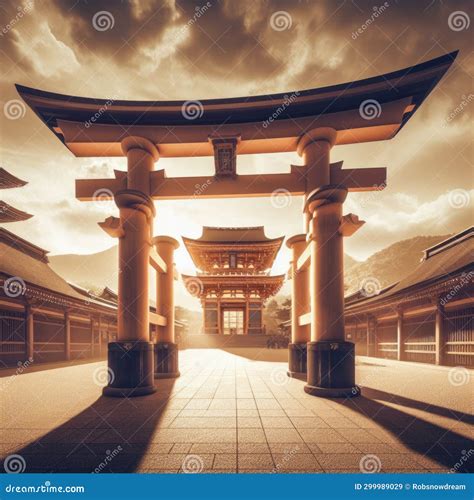 Shinto Temple and Torii Gate in Japan Stock Illustration - Illustration ...