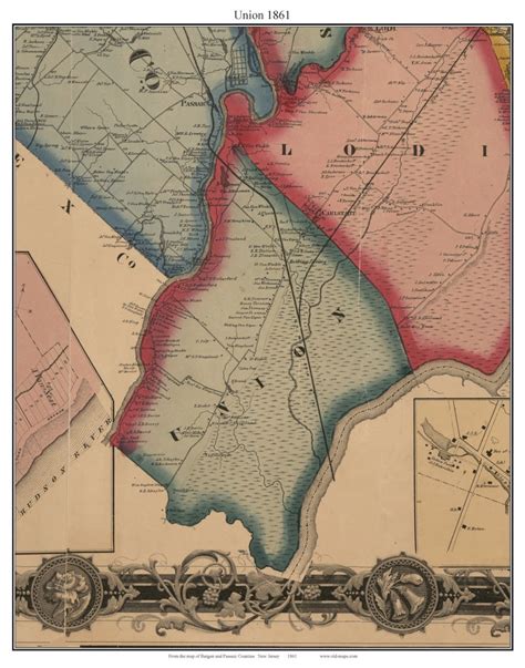 Union 1861 Old Town Map With Homeowner Names Boiling Spring New Jersey Reprint Genealogy Bergen ...