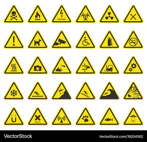 Hazard warning signs caution icons Royalty Free Vector Image