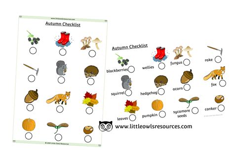 FREE Autumn Items Checklist printable Early Years/EY (EYFS) resource/download — Little Owls ...