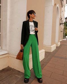 Green Dress Pants, Green Palazzo Pants Outfit, Dark Green Trousers ...