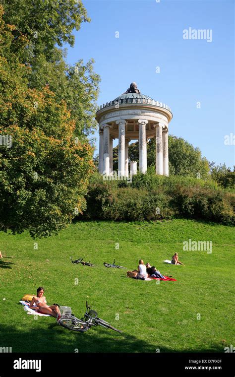 Englischer Garten, English Garden, Park, sunbath at Monopteros, Munich, Bavaria, Germany Stock ...